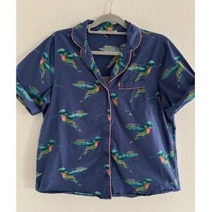Their Nibs Anthropologie Pajama Top Womens‎ M Blue Hummingbird Cotton Comfort